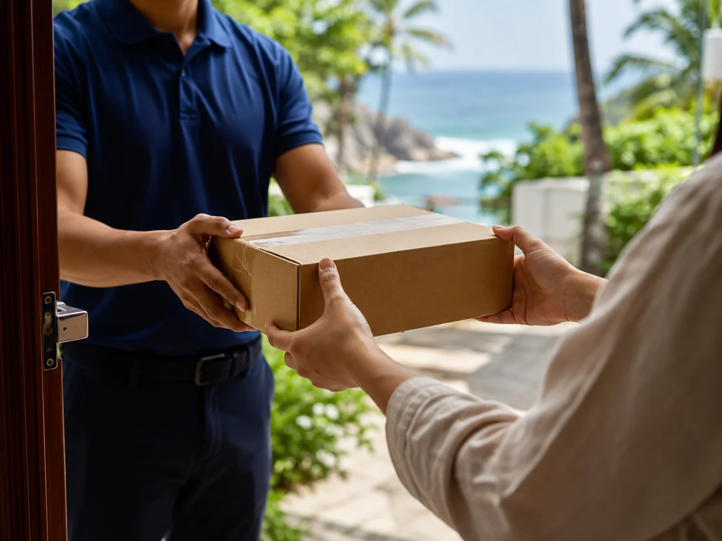 Doorstep delivery courier with boxes